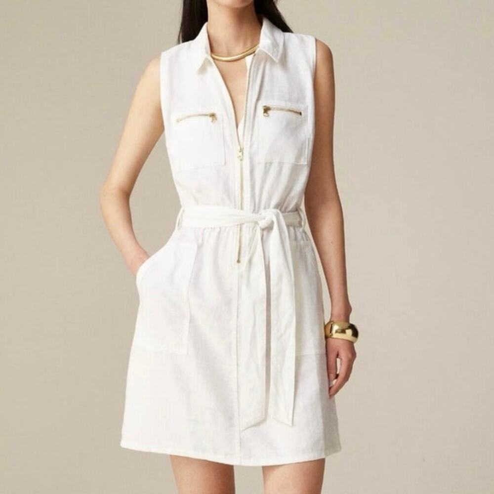 J Crew NWT White Zip Front Linen Blend Dress Size 24